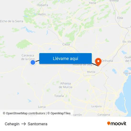 Cehegín to Santomera map