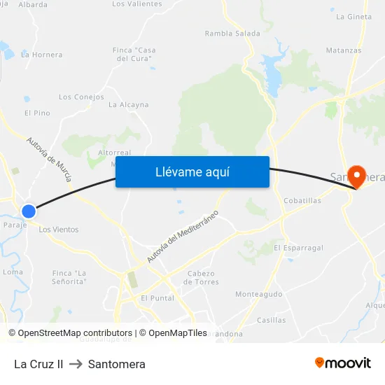 La Cruz II to Santomera map