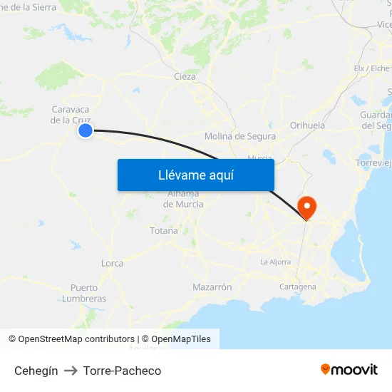 Cehegín to Torre-Pacheco map