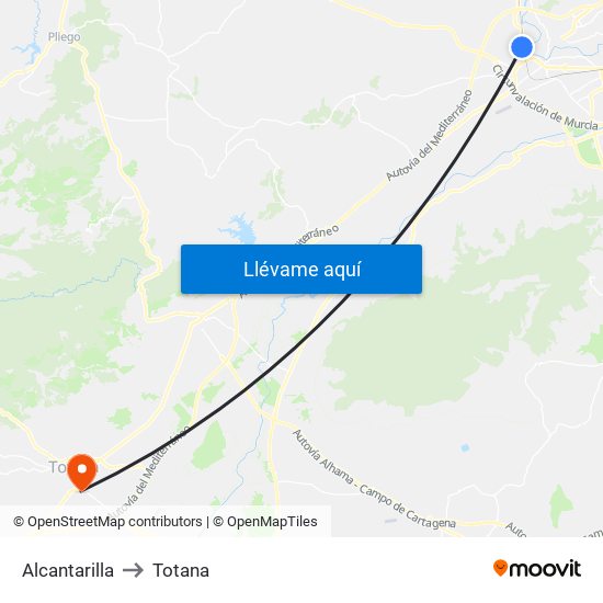 Alcantarilla to Totana map