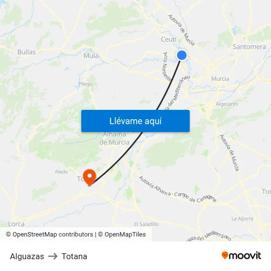 Alguazas to Totana map