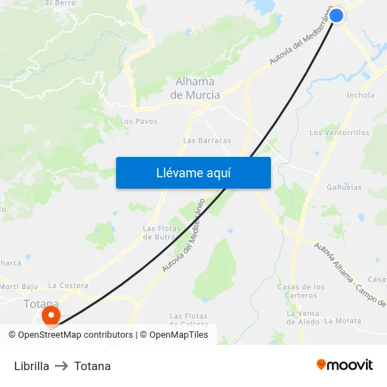 Librilla to Totana map