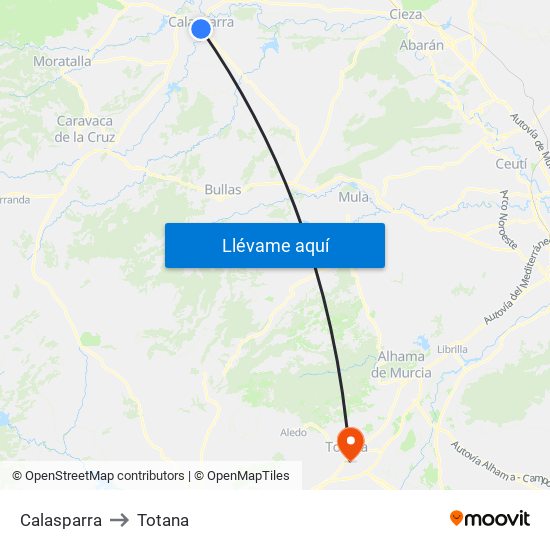 Calasparra to Totana map