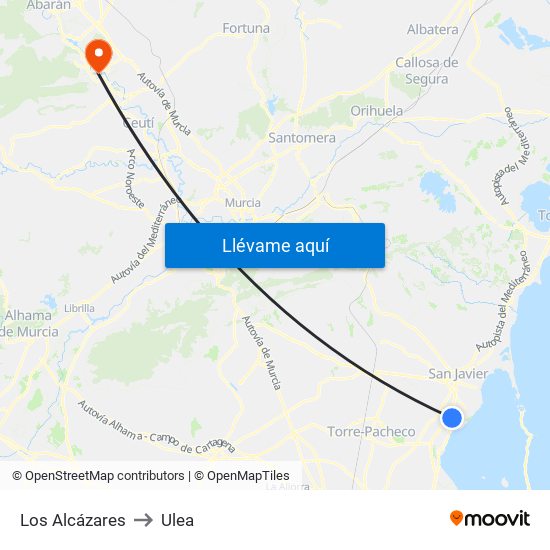 Los Alcázares to Ulea map
