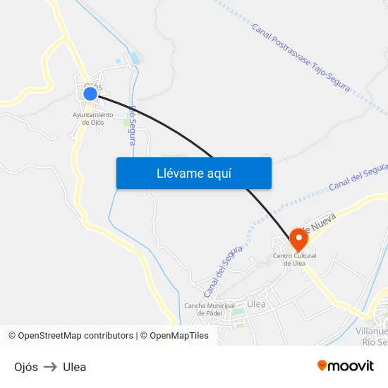 Ojós to Ulea map