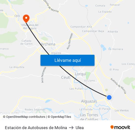 Estación de Autobuses de Molina to Ulea map