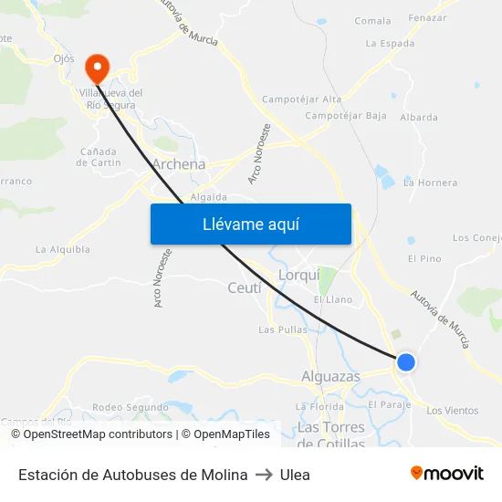 Estación de Autobuses de Molina to Ulea map