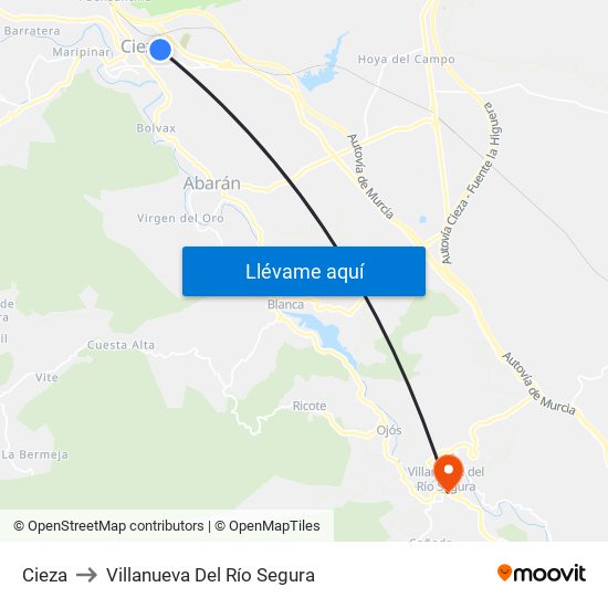Cieza to Villanueva Del Río Segura map