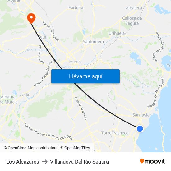 Los Alcázares to Villanueva Del Río Segura map