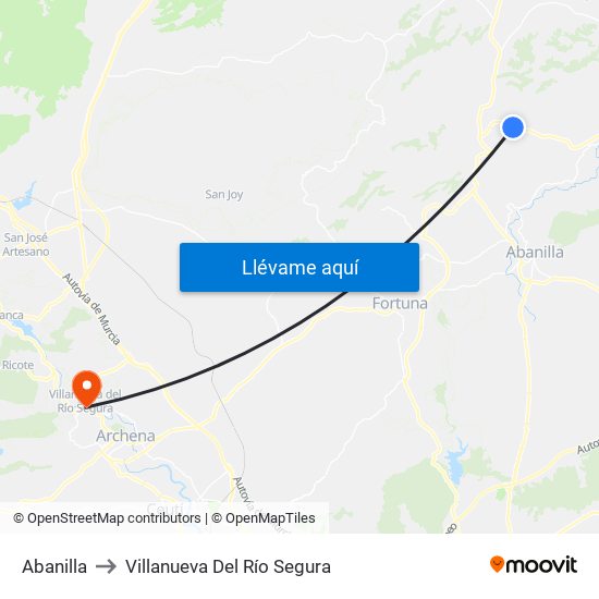 Abanilla to Villanueva Del Río Segura map