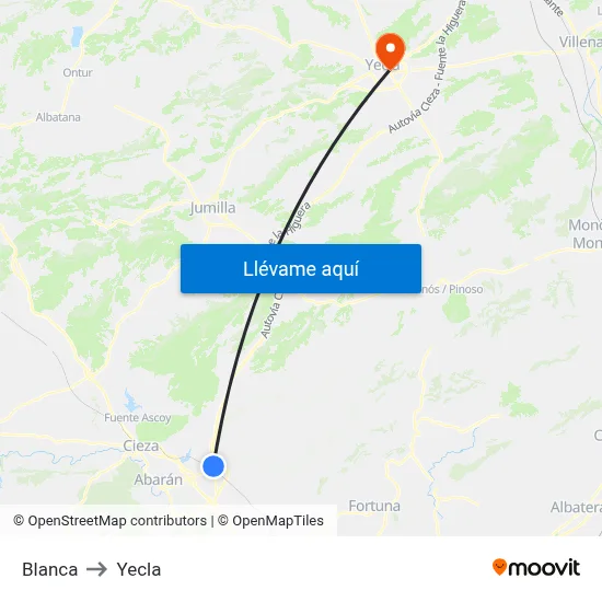 Blanca to Yecla map
