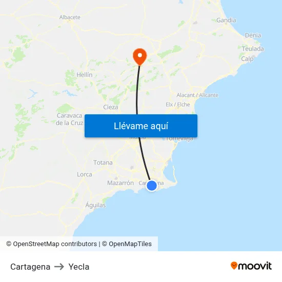 Cartagena to Yecla map