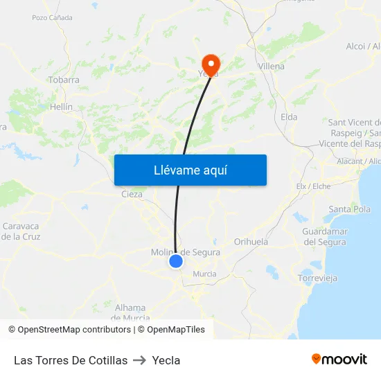 Las Torres De Cotillas to Yecla map