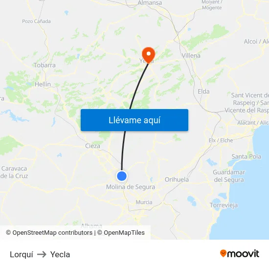 Lorquí to Yecla map