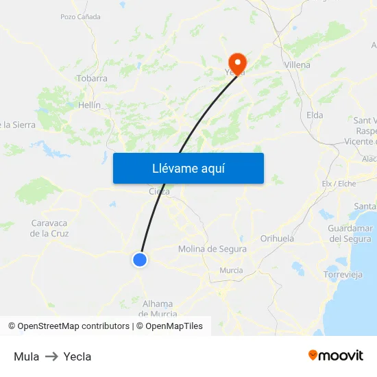 Mula to Yecla map