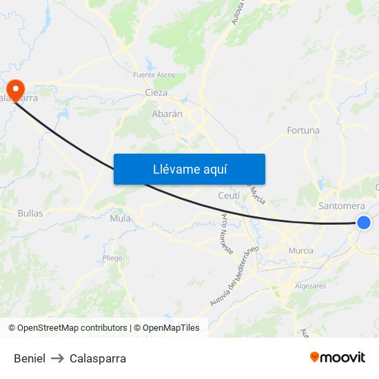 Beniel to Calasparra map
