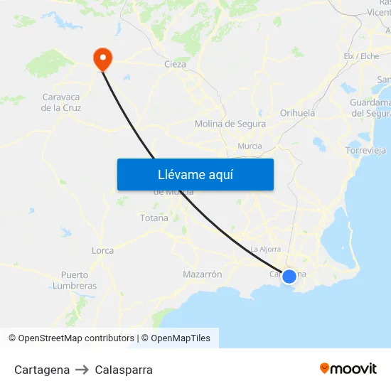 Cartagena to Calasparra map