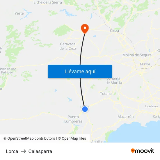 Lorca to Calasparra map