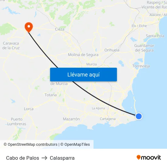 Cabo de Palos to Calasparra map