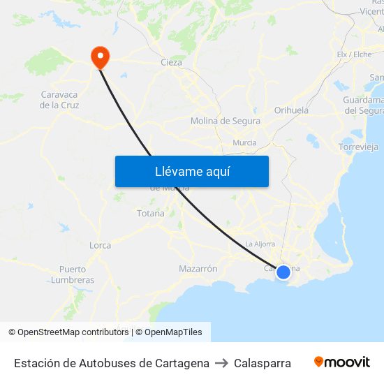 Estación de Autobuses de Cartagena to Calasparra map