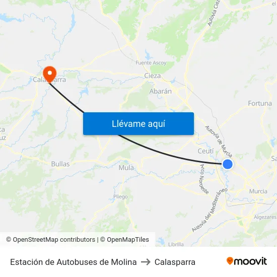 Estación de Autobuses de Molina to Calasparra map
