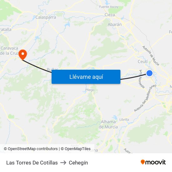 Las Torres De Cotillas to Cehegín map