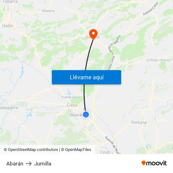Abarán to Jumilla map