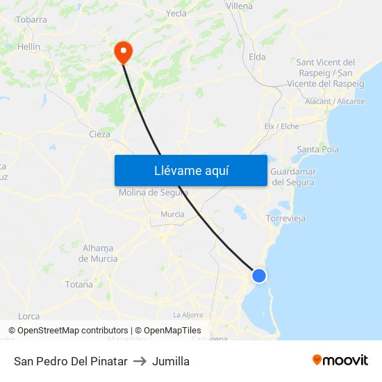 San Pedro Del Pinatar to Jumilla map