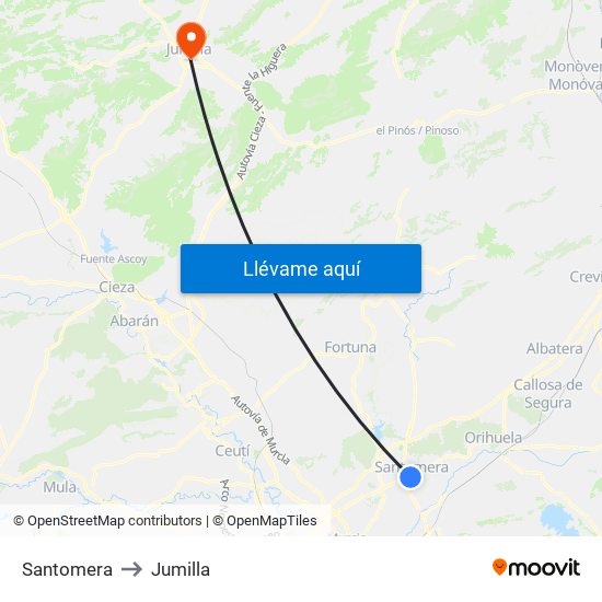 Santomera to Jumilla map