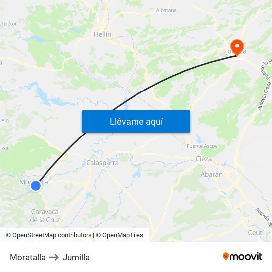 Moratalla to Jumilla map