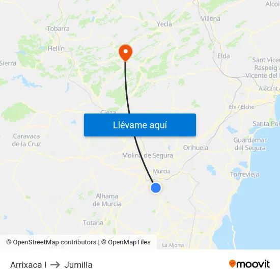 Arrixaca I to Jumilla map