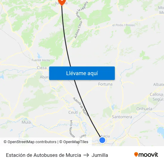 Estación de Autobuses de Murcia to Jumilla map