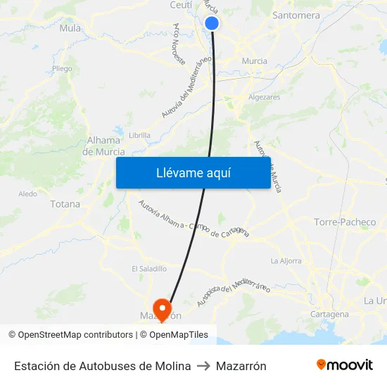 Estación de Autobuses de Molina to Mazarrón map
