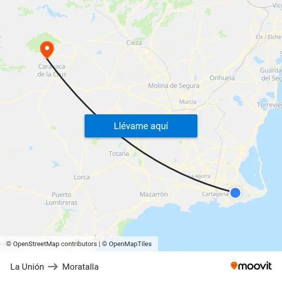 La Unión to Moratalla map