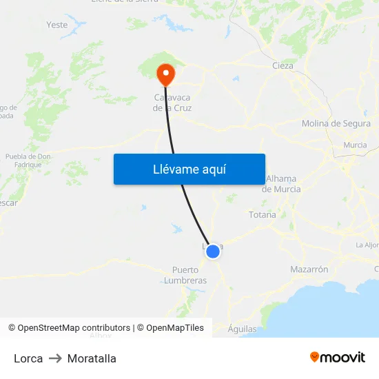 Lorca to Moratalla map