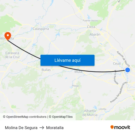 Molina De Segura to Moratalla map