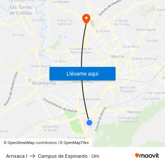 Arrixaca I to Campus de Espinardo - Um map