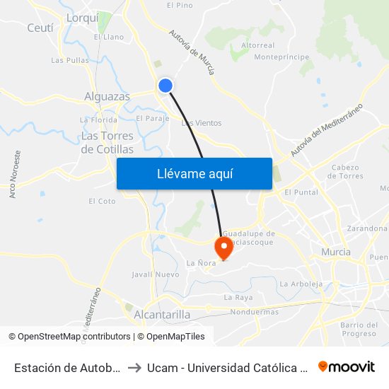 Estación de Autobuses de Molina to Ucam - Universidad Católica San Antonio de Murcia map