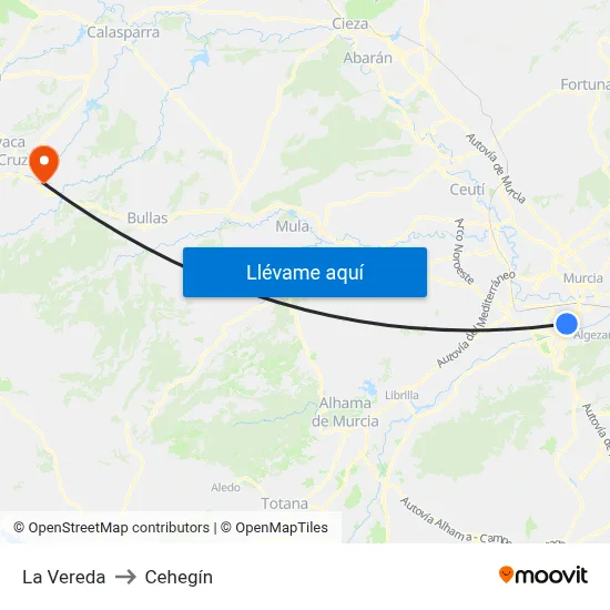 La Vereda to Cehegín map