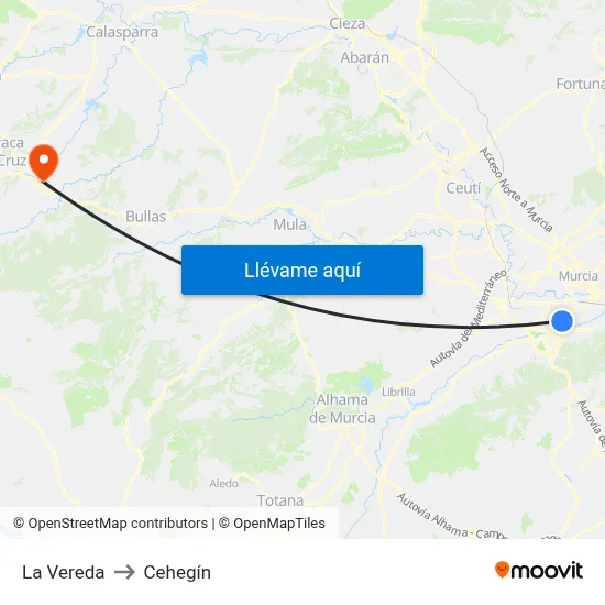 La Vereda to Cehegín map
