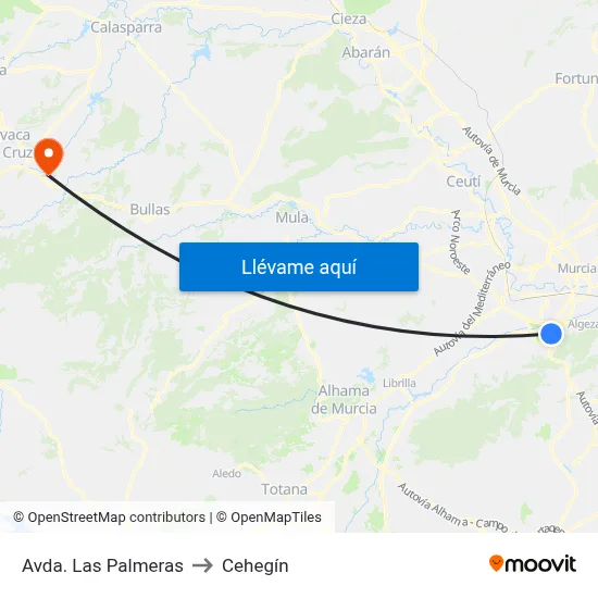 Avda. Las Palmeras to Cehegín map