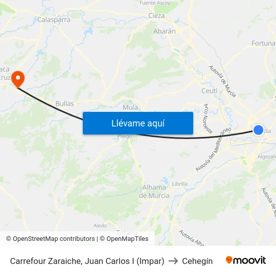 Carrefour Zaraiche, Juan Carlos I (Impar) to Cehegín map