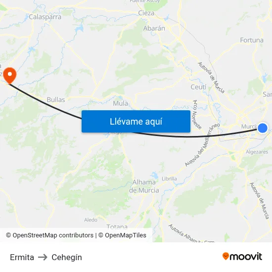 Ermita to Cehegín map