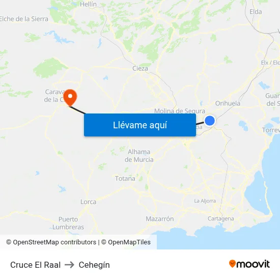 Cruce El Raal to Cehegín map