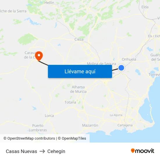 Casas Nuevas to Cehegín map