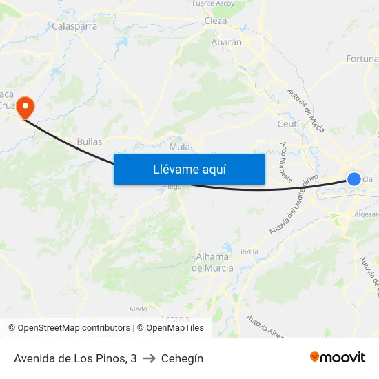 Avenida de Los Pinos, 3 to Cehegín map