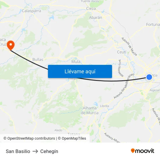 San Basilio to Cehegín map