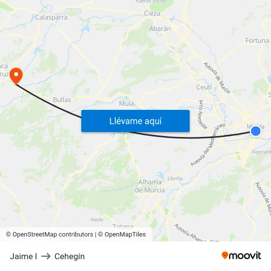 Jaime I to Cehegín map