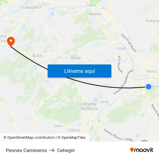 Peones Camineros to Cehegín map