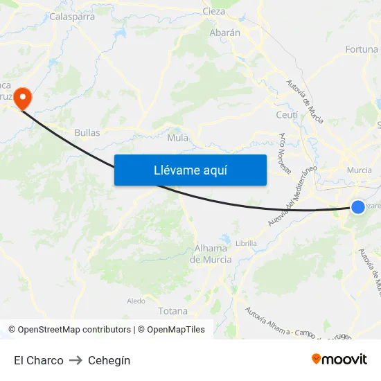 El Charco to Cehegín map